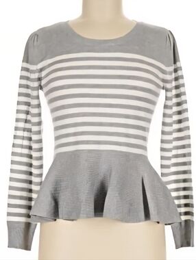 NWT Chloe + Jasmine Heathered Grey & White Striped Peplum Top Women's Size M